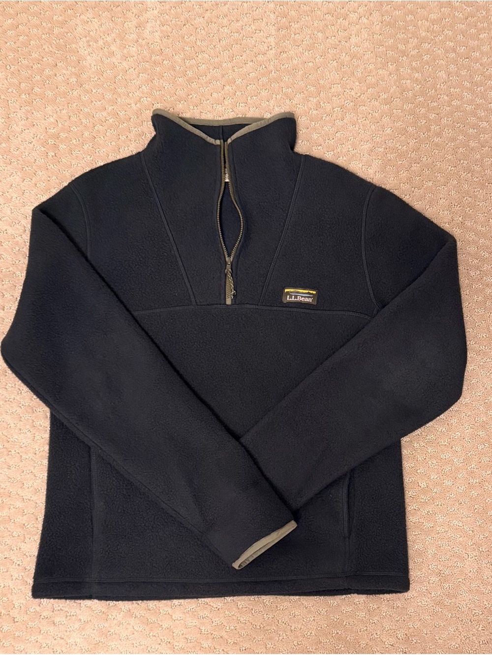 NWOT L.L. Bean Hunter Green Zip-Up Fleece Pullover with Contrast Trim